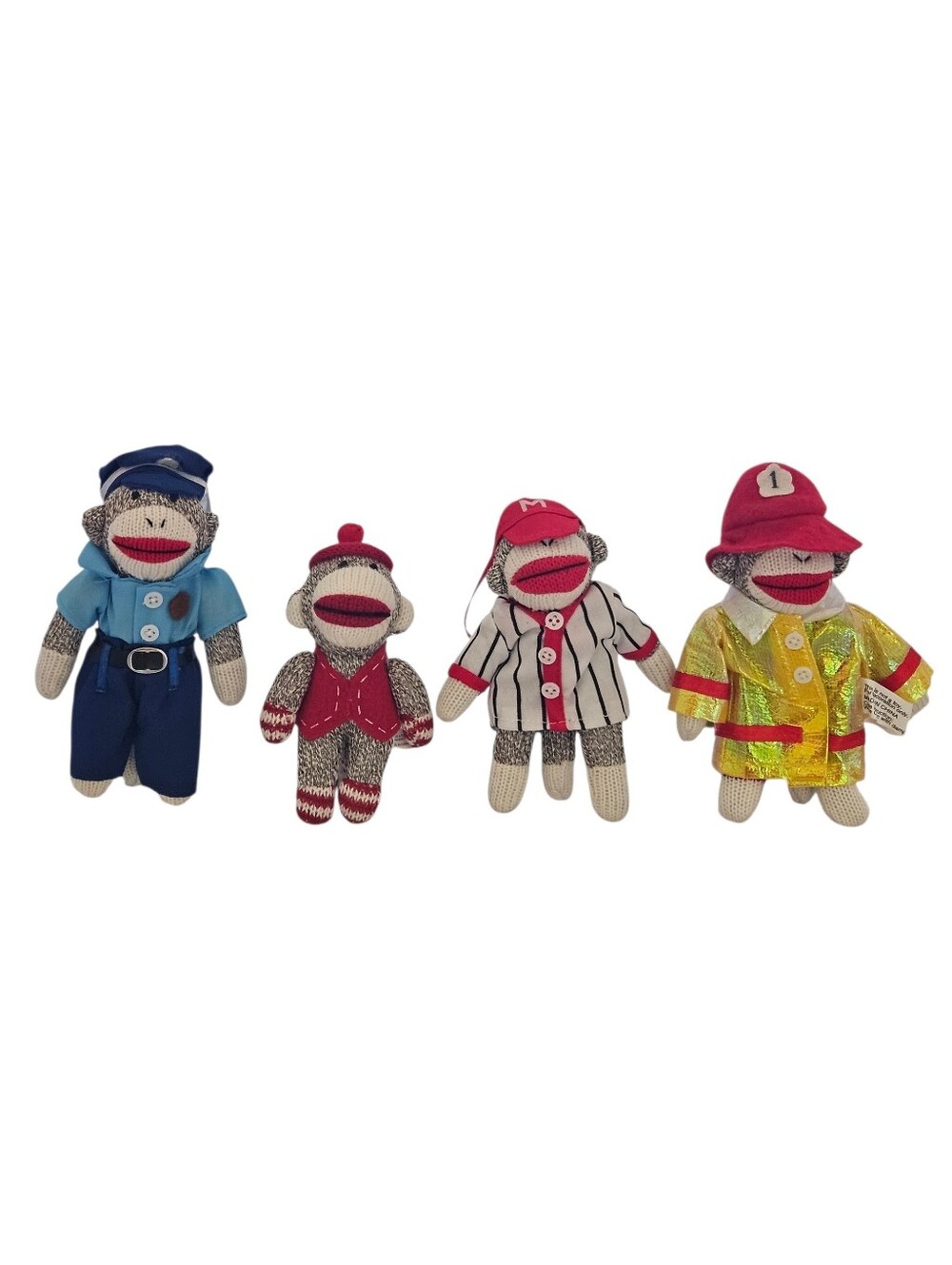 2011 North Pole Trading Co. Sock Monkey Plush Ornament Set of 4